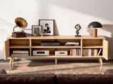 59.05 Inch Low Profile TV Stand - Light Brown Laminate Particle Board Media Console with Double 81964565