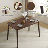 ZUN Rubber wood soft bag deep walnut dining table and chair set 1 table 4 chairs beige cushion 57935654