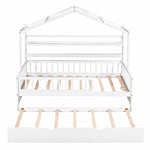 ZUN Wooden Twin Size House Bed with Trundle,Kids Bed with Shelf, White 34508043