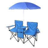 ZUN Portable Outdoor 2-Seat Folding Chair with Removable Sun Umbrella Blue 57651919