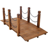 5 FT Wooden Garden Bridge, Stained Wood Arc Footbridge with Chain Railings for Backyard Creek Farm, 06028171