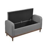 ZUN Mid-Century Modern Lift Top Storage Bench 1pc Tufted Gray Upholstered Solid Wood Walnut Finish B011P192193