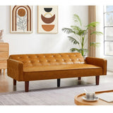Brown Convertible Double Folding Room Sofa Bed, PU Leather, Tufted Buttons, Suitable for 67482142