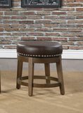 Round Swivel Stools Set of 2, Brown Faux Leather 360-degree Swivel Seat Nailhead Trim Solid Wood B011P201564