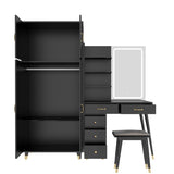 ZUN Makeup Vanity Table Large Armoire Wardrobe Set, Dressing Table with LED Mirror Power Outlets 17699484