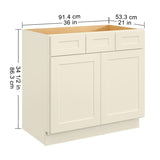 36"in. W x 21"in. D x 34.5"in. H in Antique White Plywood Ready to Assemble Floor Vanity Sink Base T3210P297529