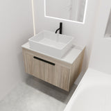 ZUN 30 " Modern Design Float Bathroom Vanity With Ceramic Basin Set, Wall Mounted White Oak Vanity With 56636831