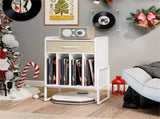 Multi-Purpose Record Player Stand with Drawer and Record Holder-White 79431499