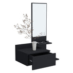 ZUN Vienna 23.6" Wide 3-Tier Shelf Floating Mirror Console Table, Full Extension Drawer Black B070P242499