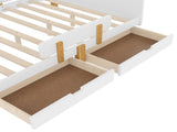 Full Size Platform Bed with Storage Drawers, Solid Wood Beds Frame with Bed Guardrail, Small Shelf, W1580P373244