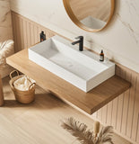 30" x 18" Solid Surface Wall Mount Rectangle Matte White Vessel Sink with Faucet Hole W3034P280638