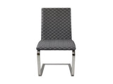 Sleek Contemporary Style Side Chairs Set of 2, Gray Faux Leather Diamond Pattern Stitching Chrome B011P220983