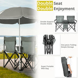 Portable Outdoor 2-Seat Folding Chair with Removable Sun Umbrella Grey 17431575