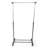 ZUN Single-bar Vertical & Horizontal Stretching Stand Clothes Rack with Shoe Shelf YJ-01 Black & Silver 62194653