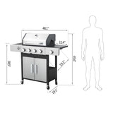 ZUN 4-Burner Propane Gas BBQ Grill with Side Burner, 46790BTU Output With Enameled Cast Iron Cooking W2938P208384