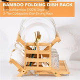 Bamboo Dish Rack, 3-Tier Foldable Wood Dish Drying Rack for Kitchen Counter Space-Saving Organizer 64622063