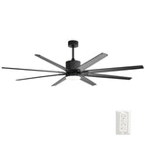 76 Inch Ceiling Fan with 18W Dimmable LED Light Remote Control 8 Solid Wood Blades Black for Living W882P181684