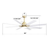 ZUN 66 Inch Low Profile ABS Ceiling Fan with Dimmable Lights and Smart Remote Control 6 Speed Reversible W934P152241