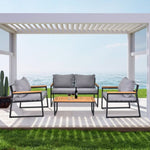 ZUN 4 Piece Outdoor Patio Lounge Conversation Set, Metal Frame with Acacia Wood Armrest & Tabletop 48002606