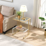 Golden Side Table, 2-Tier Acrylic Glass End Table for Living Room&Bedroom W1071106954