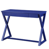 ZUN Twilight Blue 1-Drawer Writing Desk with X-shaped Base B062P185658