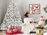 7FT Flocked Christmas Tree with 500 UL Lights and 45 Natural Pine Cones Snowy PVC Tips, 1124 Tips, T3637P598632