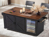 K&K 72" Farmhouse Kitchen Island with Fridge Storage Space & Power Outlet, Rolling Coffee Bar 25703063