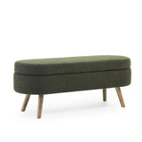 Ottoman Oval Storage Bench,Rubber Wood Legs, Green W487P220595
