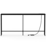 63" Console Table with US Standard Power Outlet, Melamine MDF Tabletop & Black Metal Frame, Black 45174155