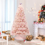 6ft Pink Artificial Christmas Tree Hinged Full Fir Tree with Metal Stand 85706147