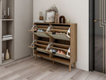 ZUN Natural Rattan 4 Door Shoe Rack, Freestanding Modern Shoe Storage Cabinet, for Entryway 06493562