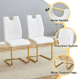 White PU Dining Chair Set.Uniquely designed white dinings. PU material, paired with gold metal W2920P233519