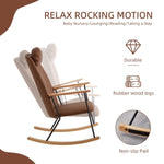 ZUN Adjustable Headrest Pillow Rocking Chair, Technical Leather Upholstered Glider Rocker with High W1669P220403