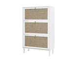 Rattan 3 Door Shoe Rack, Freestanding Modern Shoe Storage Cabinet, for Entryway W688P211259