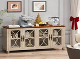 Elegant European Antique Style 4-Door Cabinet with Tempered Glass Doors,for Dining Room,Living W757P232701