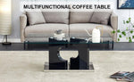 ZUN A rectangular modern and fashionable coffee table with tempered glass tabletop and black MDF legs. W1512P245578