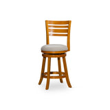 24" Counter Height Slat Back Swivel Stool, Natural Finish, Beige Fabric Seat B04660692