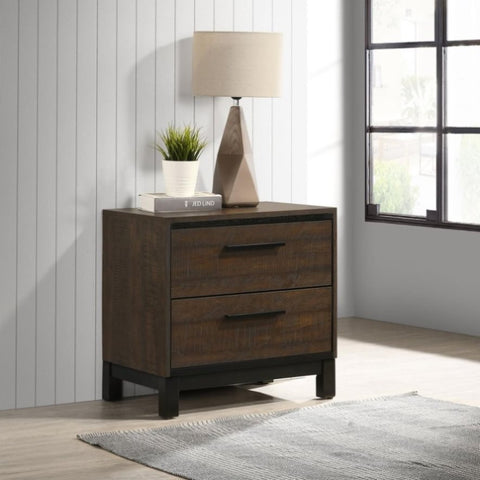 ZUN Rustic Tobacco and Dark Bronze 2-drawer Nightstand B062P145513