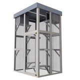 70.5 Tall Wooden Catio Outdoor Cat Enclosure, Gray Cat House Large Solid Wood Cage Playpen with 6 W773P307596