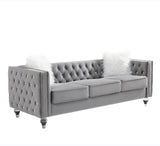 Gray, 23 Seat Sofa Set, Velvet Crystal Buckle Upholstery Sofa, Crystal Feet, Removable Cushion, 41706081