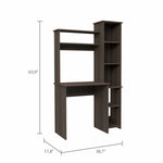 ZUN Smokey Oak 6-Shelf Writing Desk with Built-in Bookcase B06280292