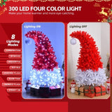 ZUN 6 FT Santa Hat Style Pre-lit Christmas Tree, Hinged Artificial Xmas Tree Pine Tree with 300 Lights, 25865681