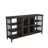 ZUN Industrial Wine Bar Cabinet, Liquor Storage Credenza, Sideboard with Wine Racks & Stemware Holder 80801520