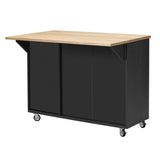 K&K 51" Fluted Kitchen Island with Drop Leaf, Farmhouse Accent Kitchen Island on Wheels with N707P221446B