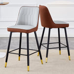 ZUN Modern Two-Tone PU Bar Stool - Brown Light Gray spliced chairs With Gold Decorated Legs.Brown W1151P211976