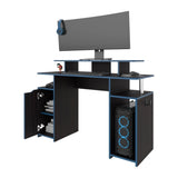 Blue Accents Minimalist Gaming Desk with Elevated Monitor Shelf B062P290272