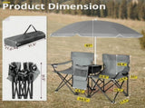 2-Seat Outdoor Folding Chair with Removable Umbrella for Beach, Camping and Fishing, Gray 13432107