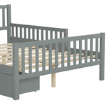 Full Size Wood Platform Bed with Guardrails on Both Sides and Two Storage Drawers, Gray N733P172700E