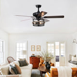 ZUN 52 Inch Farmhouse Ceiling Fan with Remote,3-Lights Ceiling Fan with Light Fixture W1592P162565