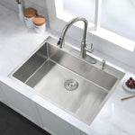 ZUN Stainless Steel 30 in 2-Hole Single Bowl Drop-In Kitchen Sink with Bottom Grid and Basket Strainer JYSDS3011BN